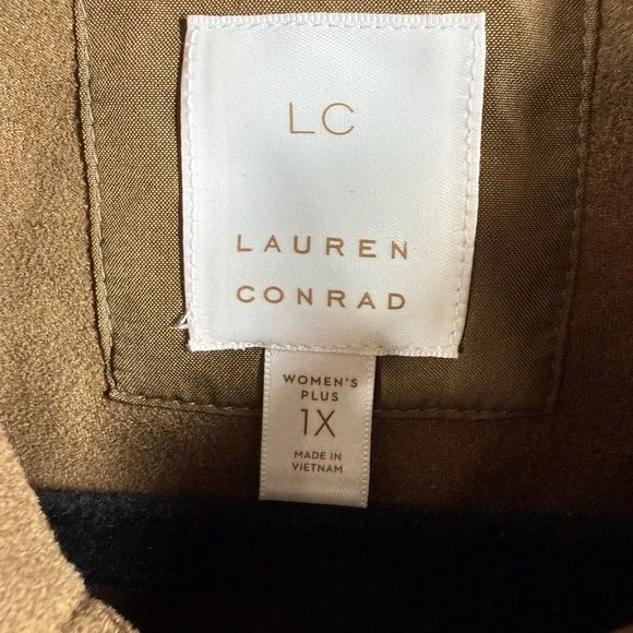 LC Lauren Conrad Moto Jacket Women 1X Brown Faux Suede Asymmetrical Zip - Picture 6 of 14